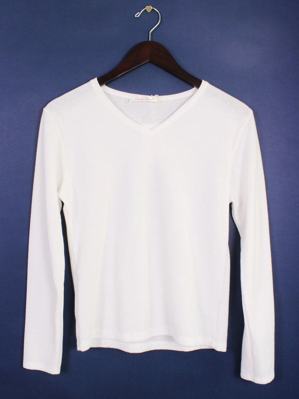 Hiro V-Neck Tee in White Pointelle