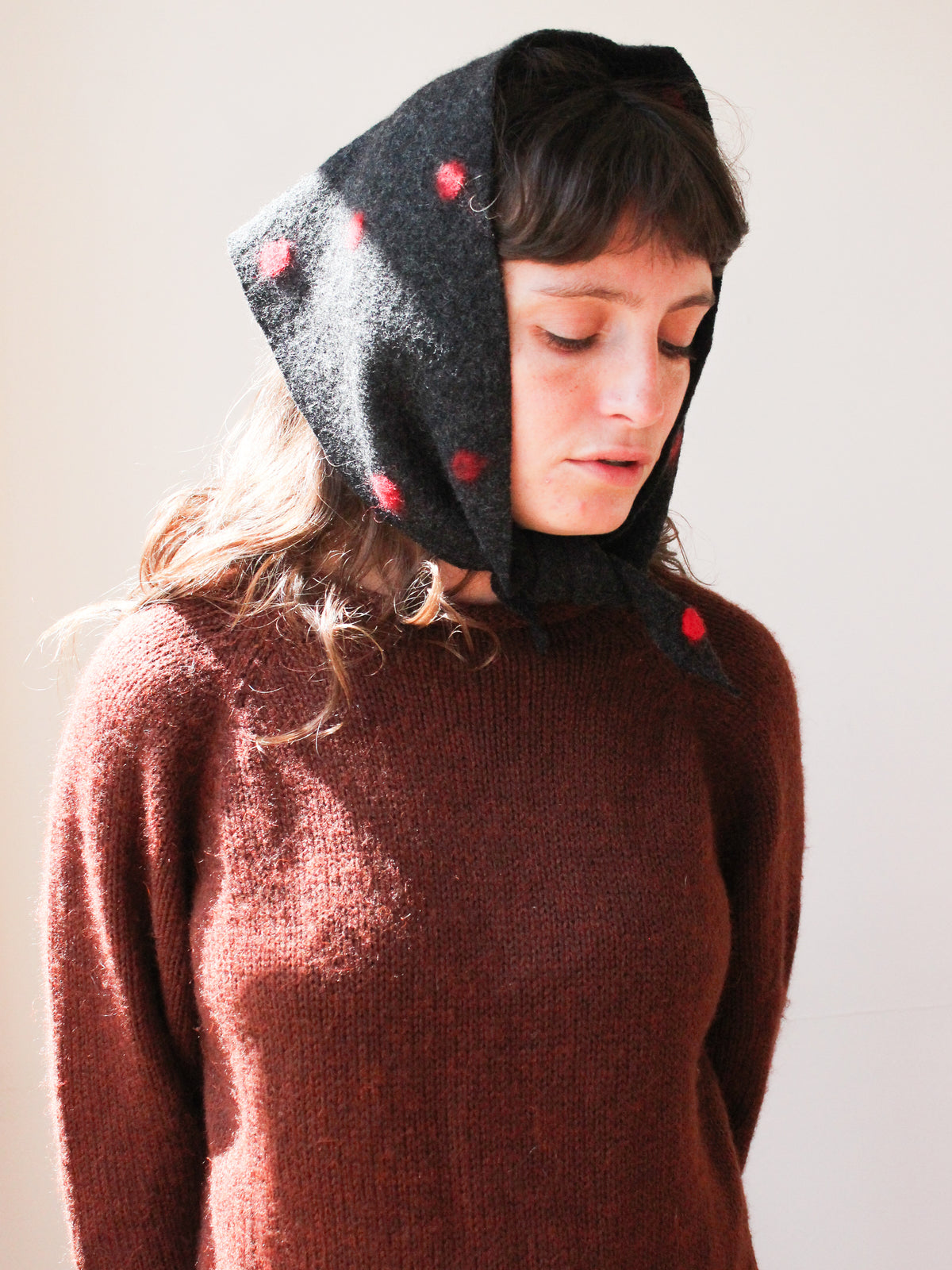 Felted Dotty Shawl in Grey and Red