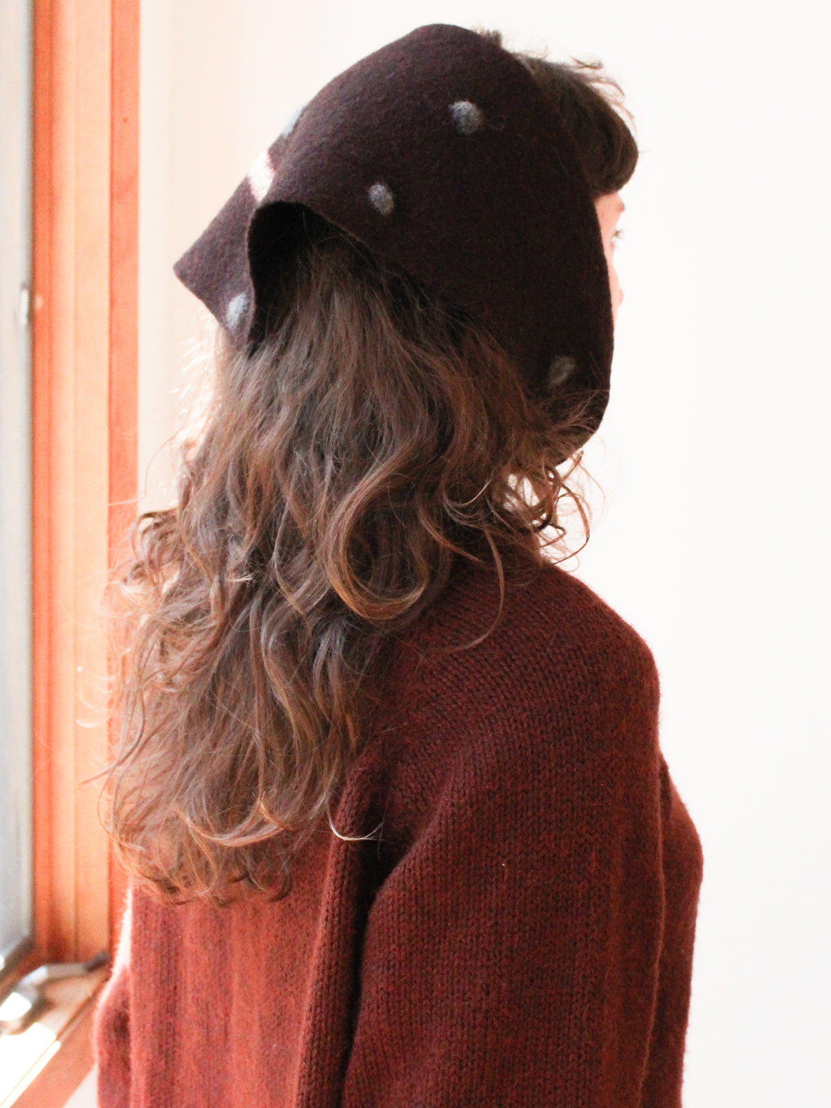Felted Dotty Shawl in Brown and Grey