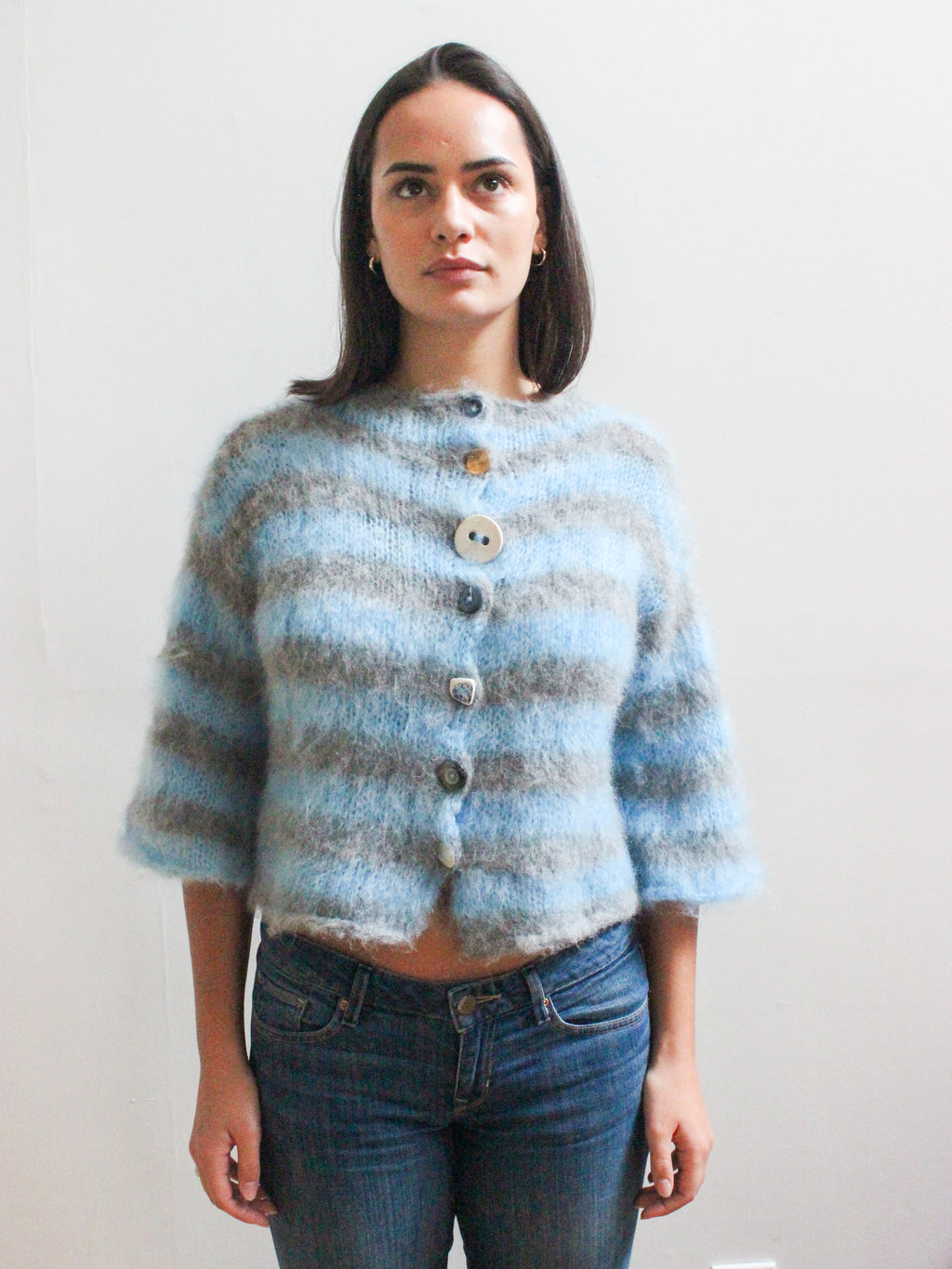 Fluffy Cardigan in Light Blue Stripe