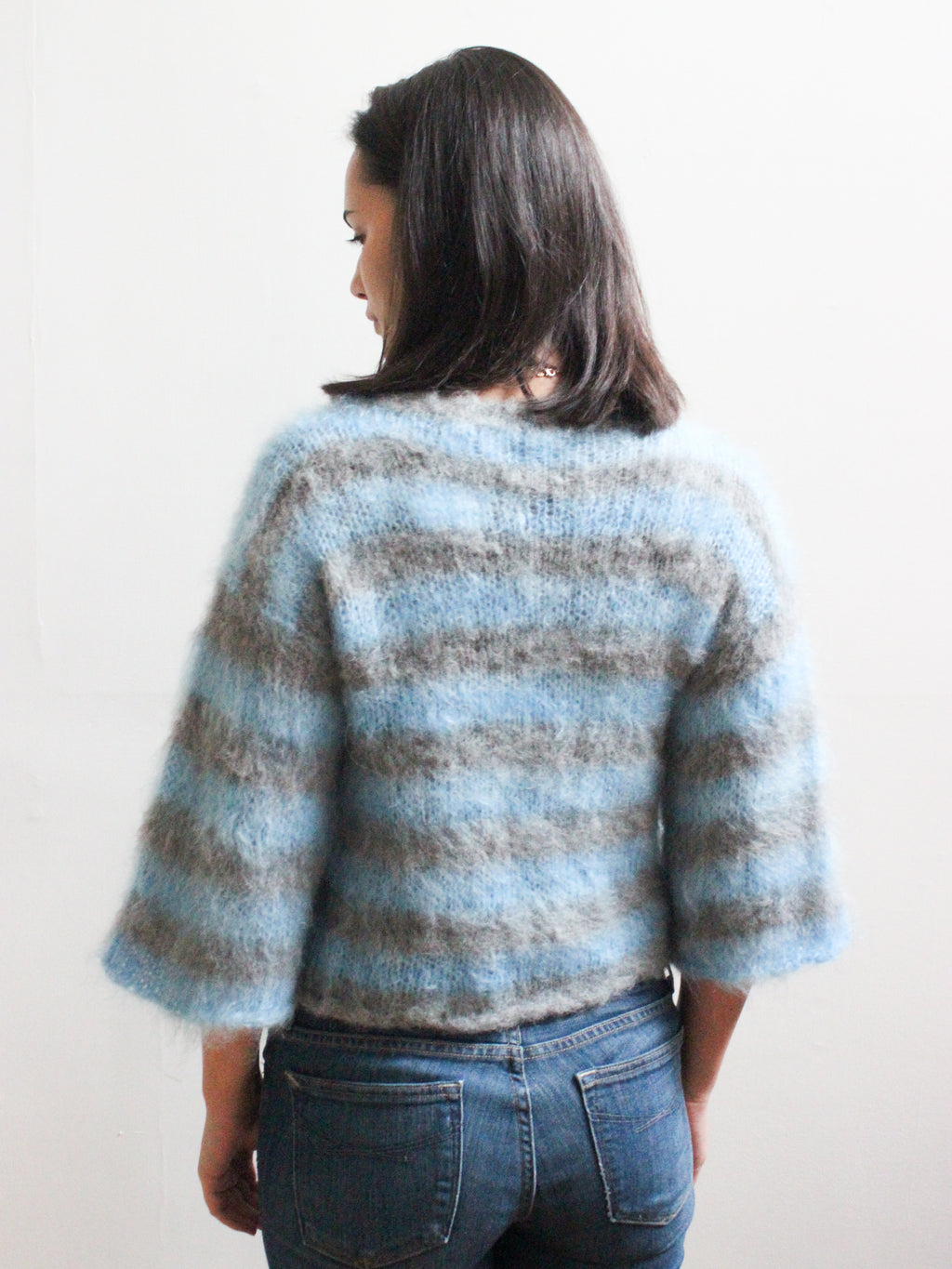 Fluffy Cardigan in Light Blue Stripe