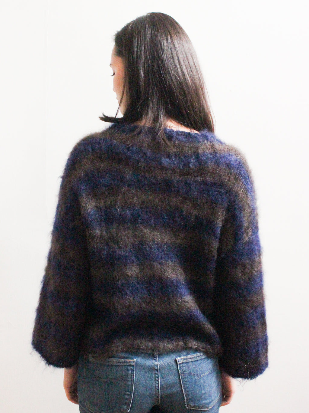 Fluffy Cardigan in Dark Blue Stripe