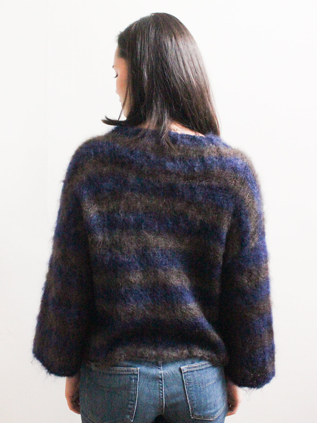 Fluffy Cardigan in Dark Blue Stripe