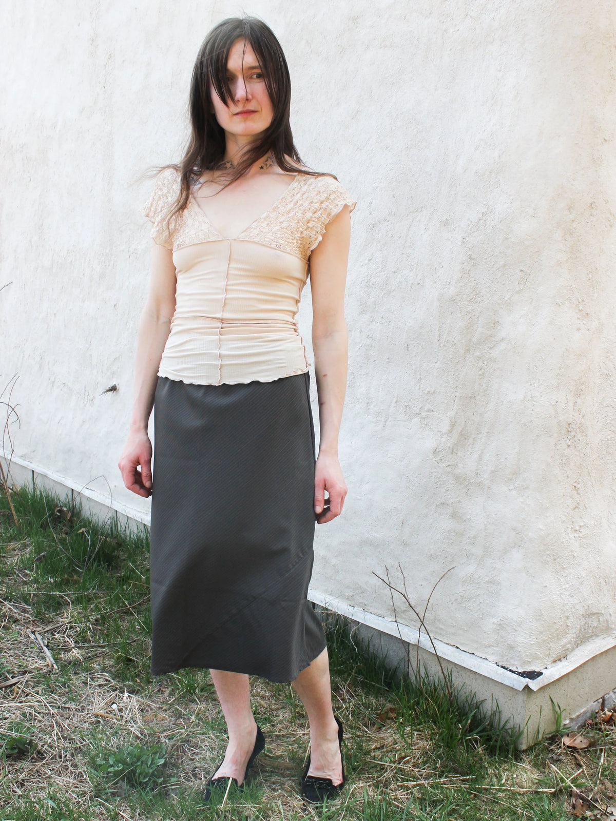90's Bias Skirt in Slack Stripe Grey