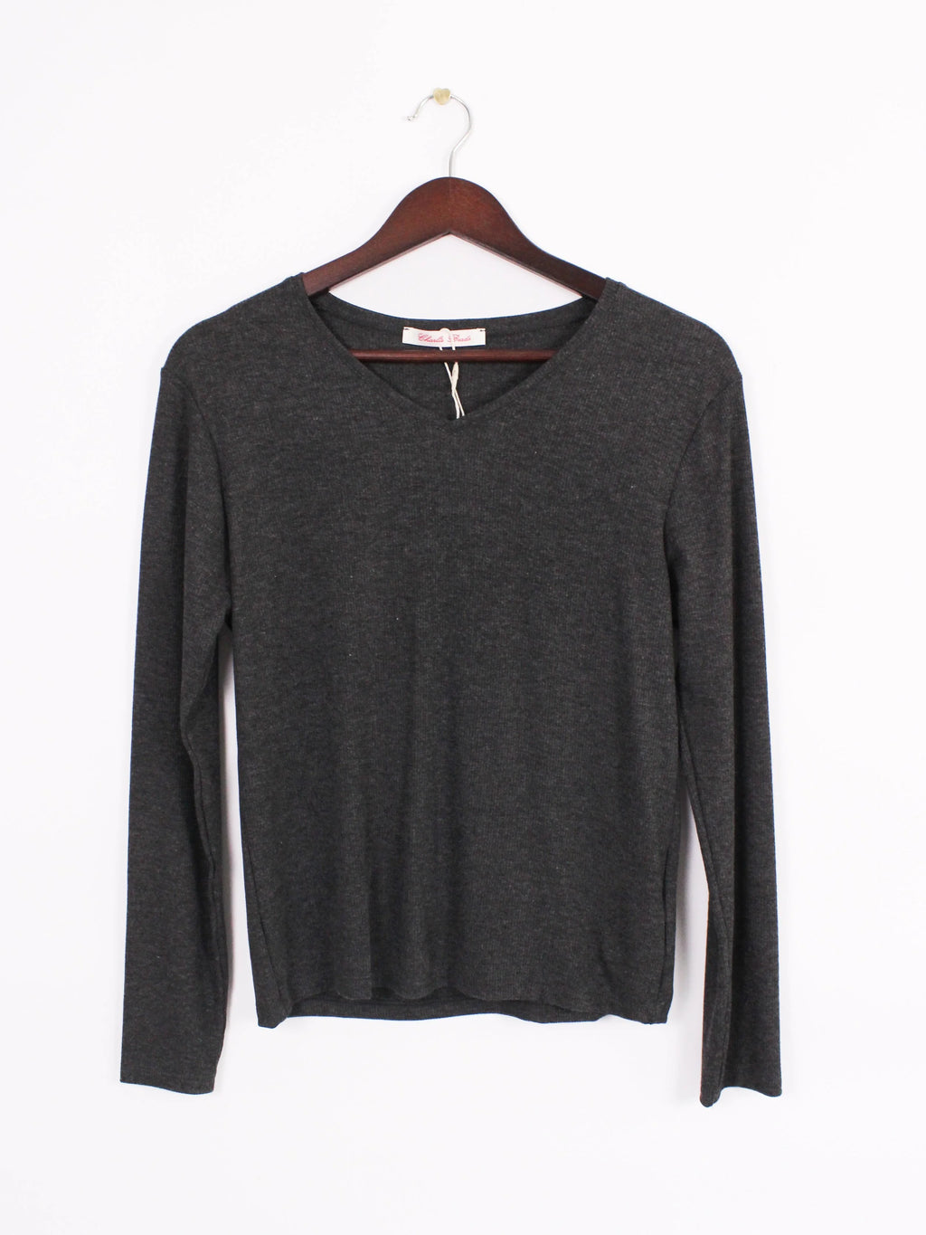 Hiro V-neck in Grey Rib